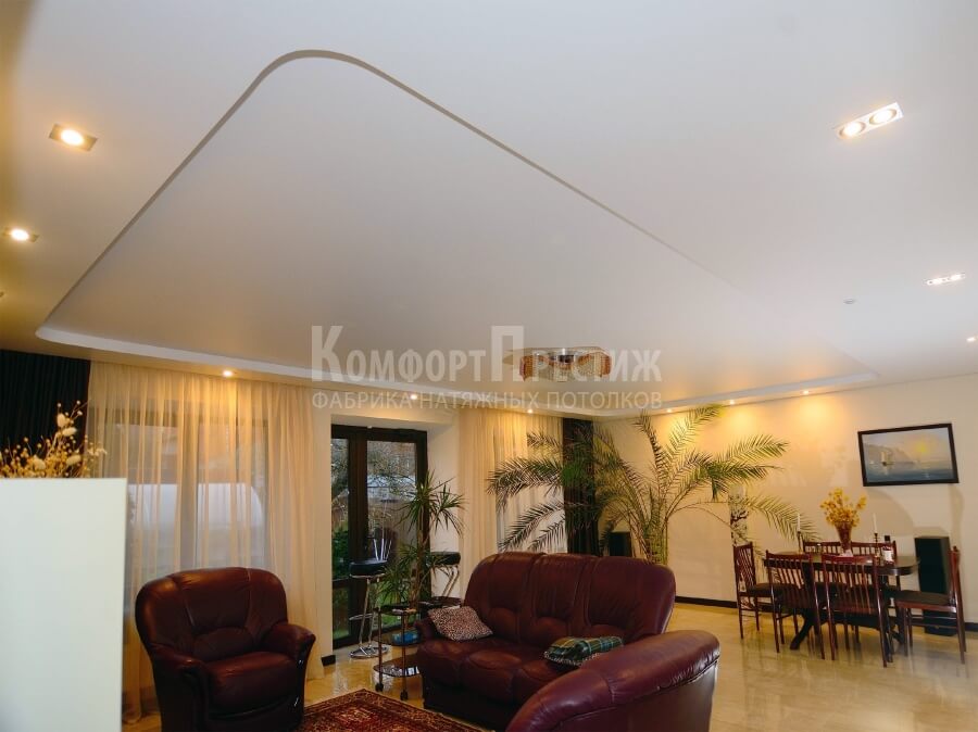 двухуровневые натяжные потолки в гостиную фото 32
